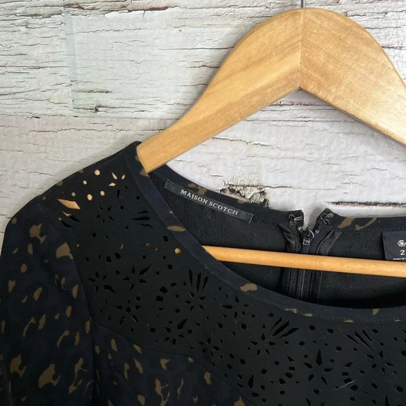 Maison scotch dress long sleeve blue  brown cut out dress size 2 medium - Picture 11 of 12